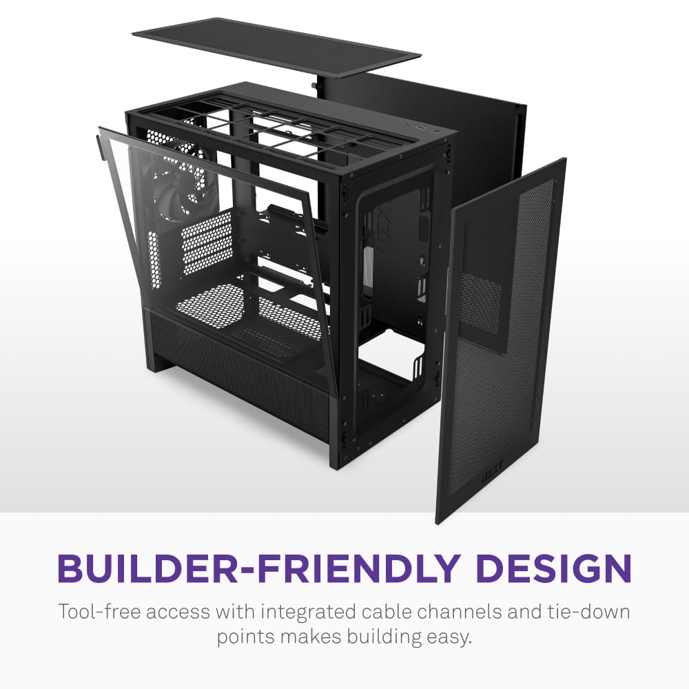 NZXT H3 Flow – Micro-ATX PC Case – Optimized Airflow – Includes 1 x 120mm Rear Fan – Supports Full-Sized GPUs – Fits 280mm Front, 240mm Top Radiator – Back-Connect Motherboard – Black