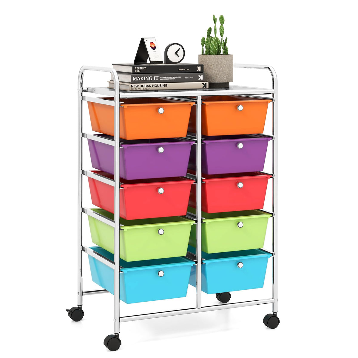 LDAILY 9 Drawer Rolling Storage Cart, Rolling Cart with Drawers for Classroom, Art Supply Craft Organizer on Wheel with Metal Frame & Handles for Home Office School
