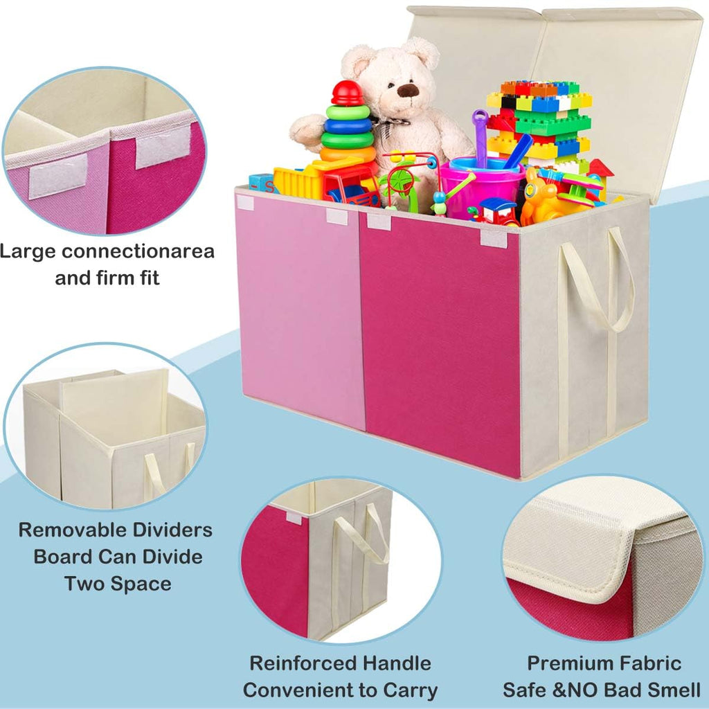 YOLOXO Toy Box Chest, Collapsible Sturdy Storage Bins with Lids, Extra Large Kids Toy Storage Organizer Boxes Bins Baskets for Kids, Boys, Girls, Nursery Room, Playroom, Closet (BLACK)