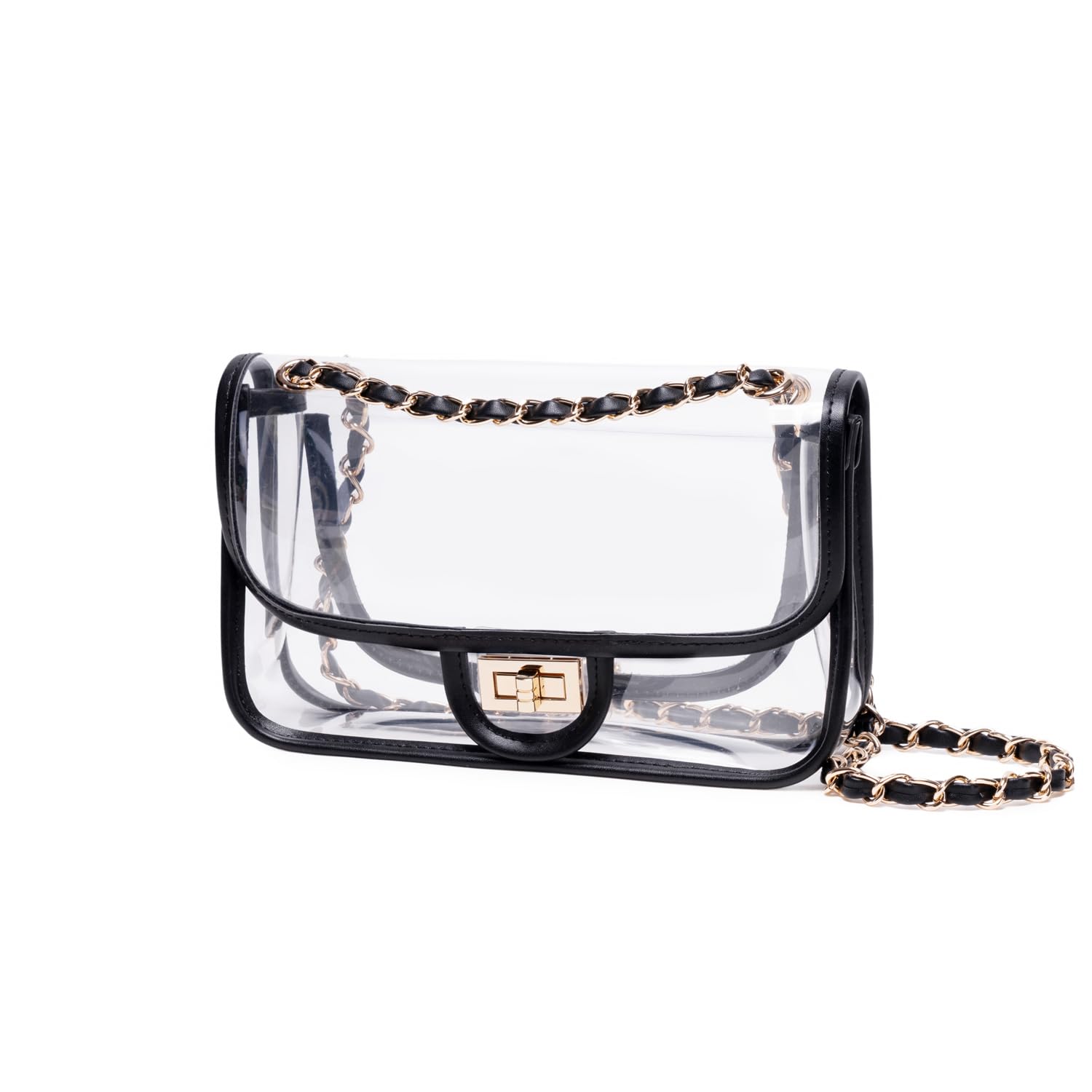 Womens PVC Clear Purse Handbag with Chain Stadium Approved Clear Bag See Through Bag for Working and Concert