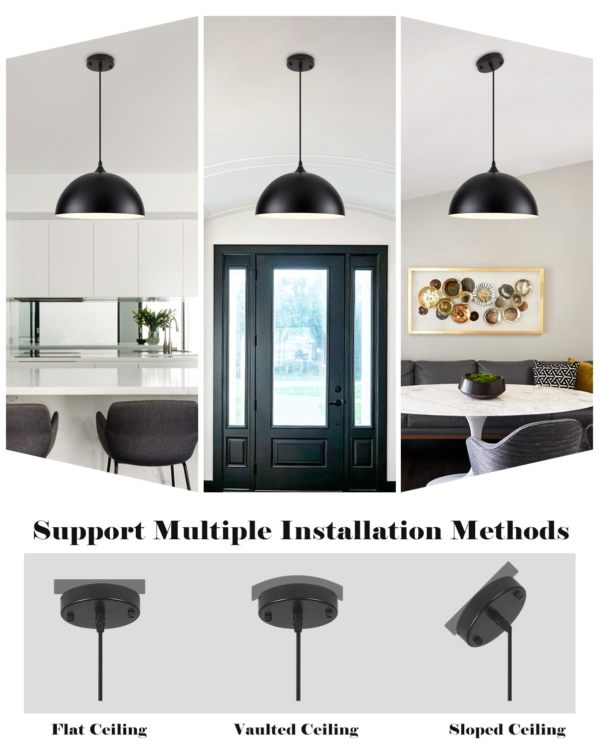 White Pendant Lights, 11.8 inch Pendant Lights Kitchen Island, Farmhouse Pendant Light Fixtures (White Inside), Industrial Pendant Lighting for Dining Room, Bedroom, Hallway (1 Pack)