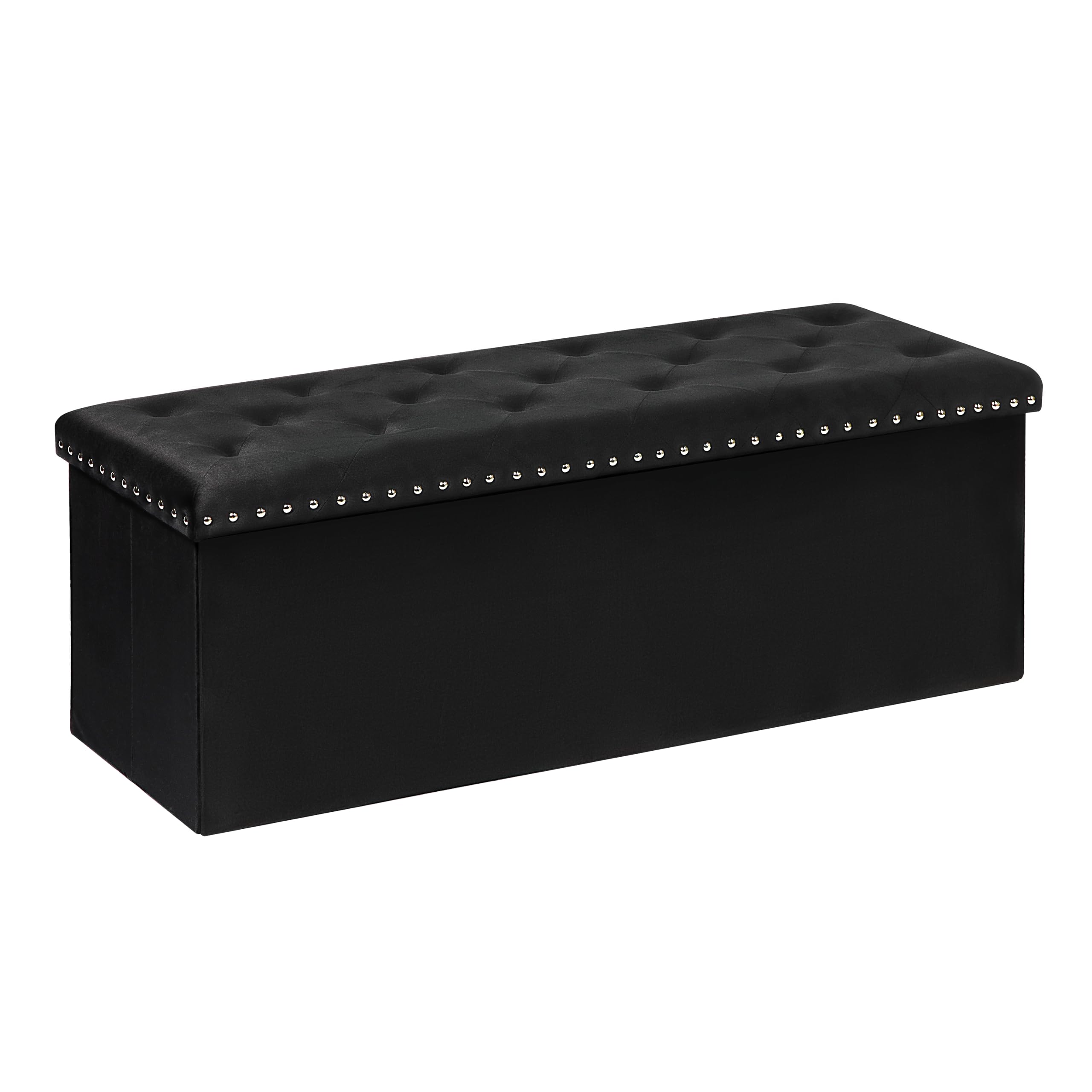 B FSOBEIIALEO Storage-Ottoman Cube-Folding Tufted - Ottomans with Storage, Coffee Table Top Cover, Storage Boxes Footrest Stool for Bedroom, Luxury Velvet Fabric 15.7 Inches Black
