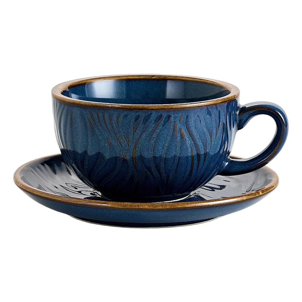 Coffeezone Vintage Design 12 oz Ceramic Latte Art Cappuccino Barista Cup with Saucer (Beige)