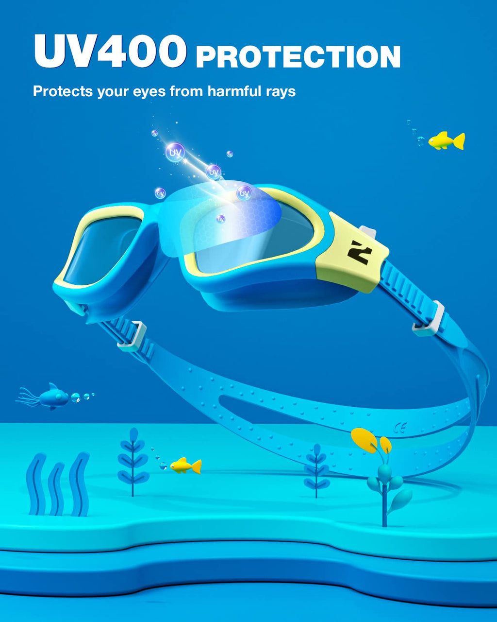 ZIONOR Kids Swim Goggles, G1MINI SE No Leak Anti-Fog Goggles for Kids 6-14, Soft Silicone Comfort Fit, Easy Adjust Strap