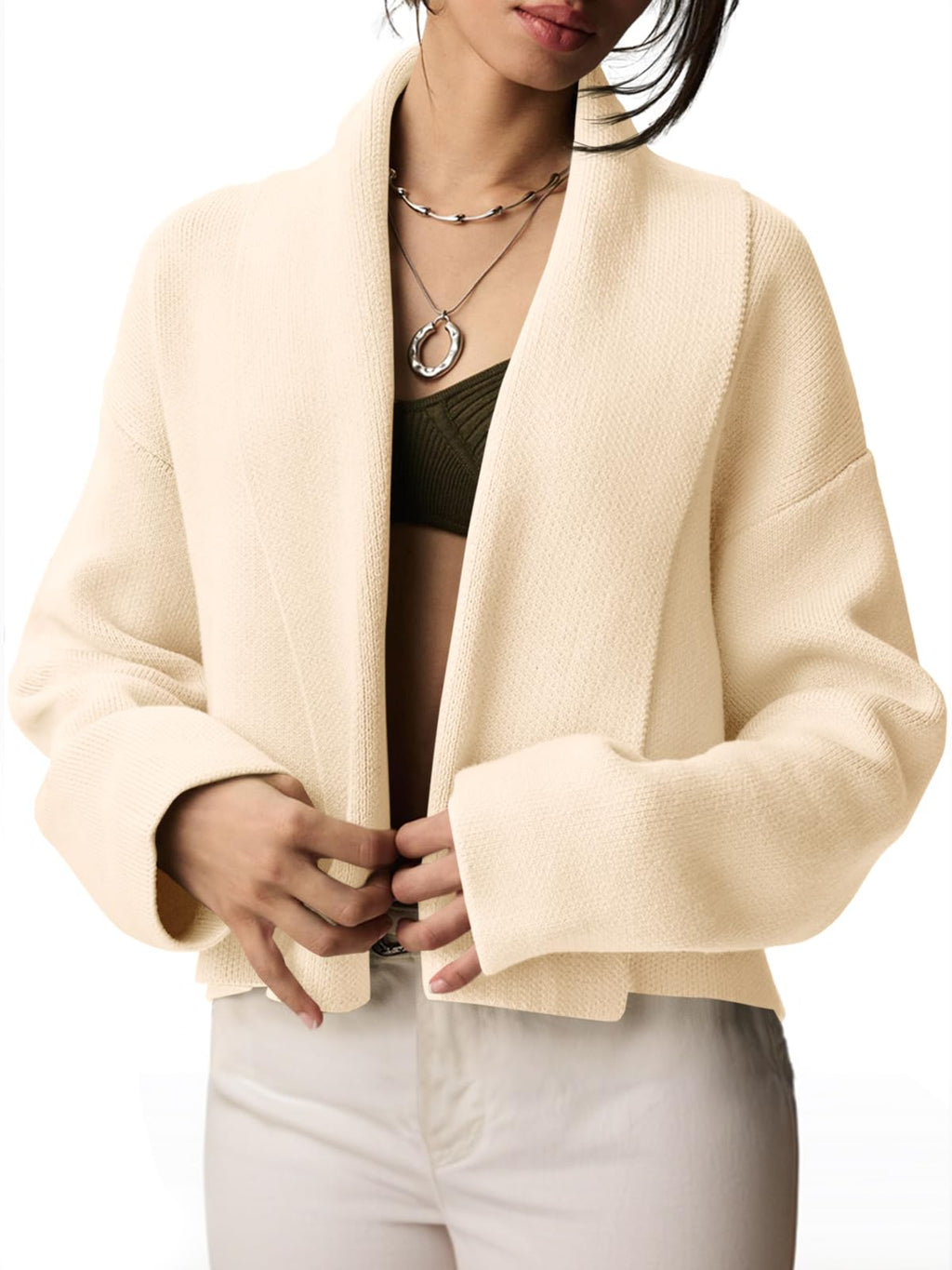 Saodimallsu Womens Cropped Cardigan Open Front Shawl 2026 Fall Trendy Long Sleeve Sweater Jacket