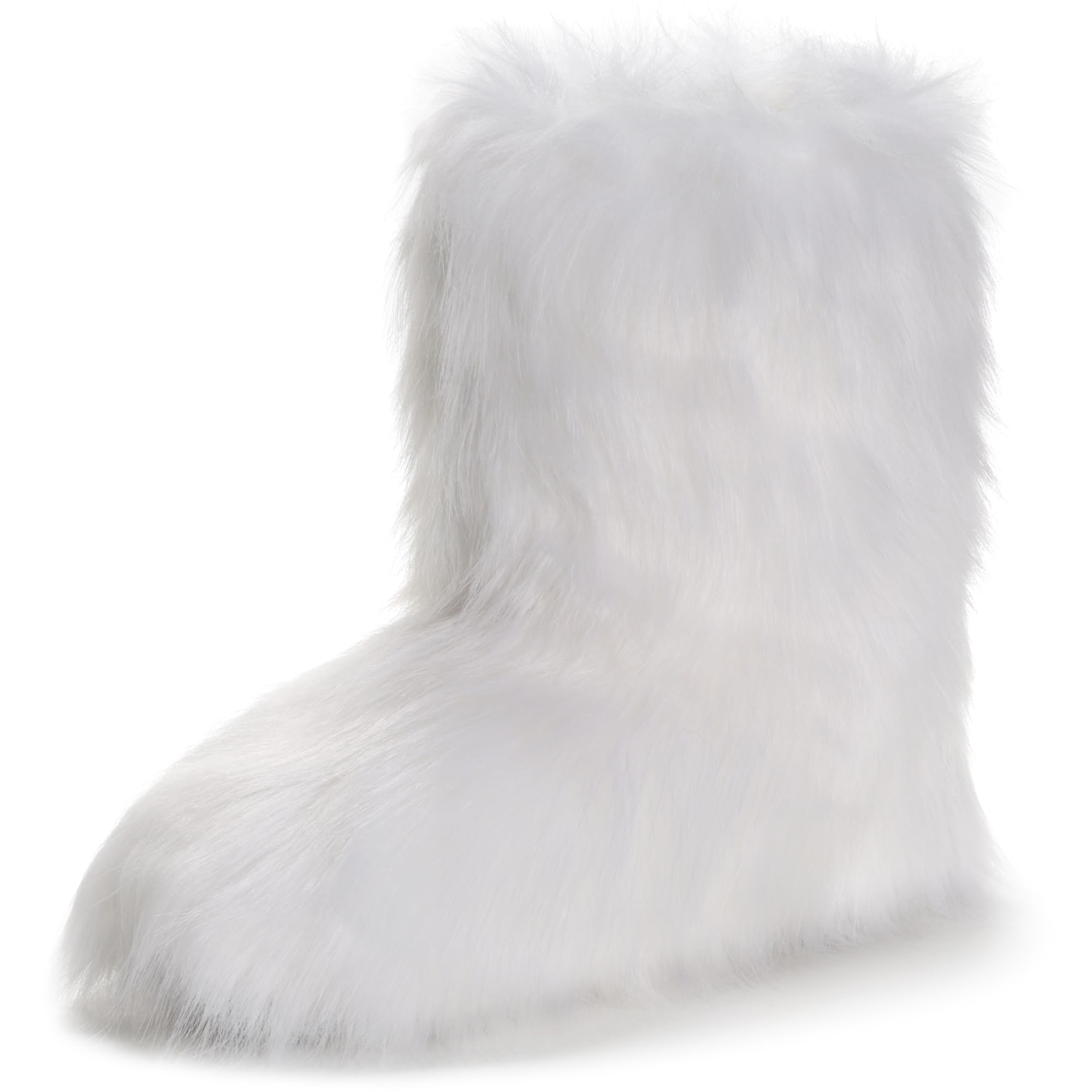 IXU Women's Faux Fur Boot Furry Fluffy Round Toe Suede Snow Winter Women Boots Comfy Plush Warm Short Outdoor Indoor Flat Shoes Mid-Calf Boots
