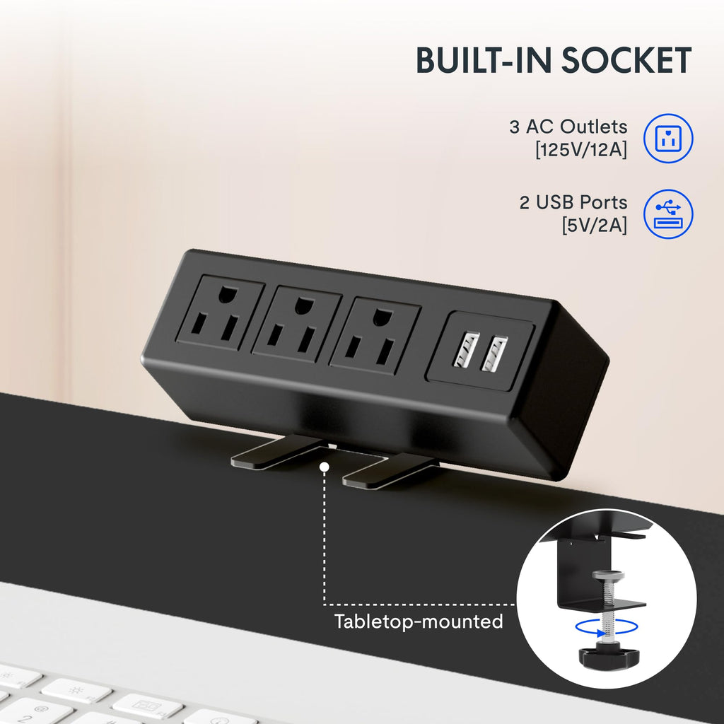 FLEXISPOT EN2 Whole-Piece Standing Desk with Clamp Power Strip, 40 x 24'' Electric Stand Up Height Adjustable Desk with Cable Management (Black Frame + 40" Black Top)
