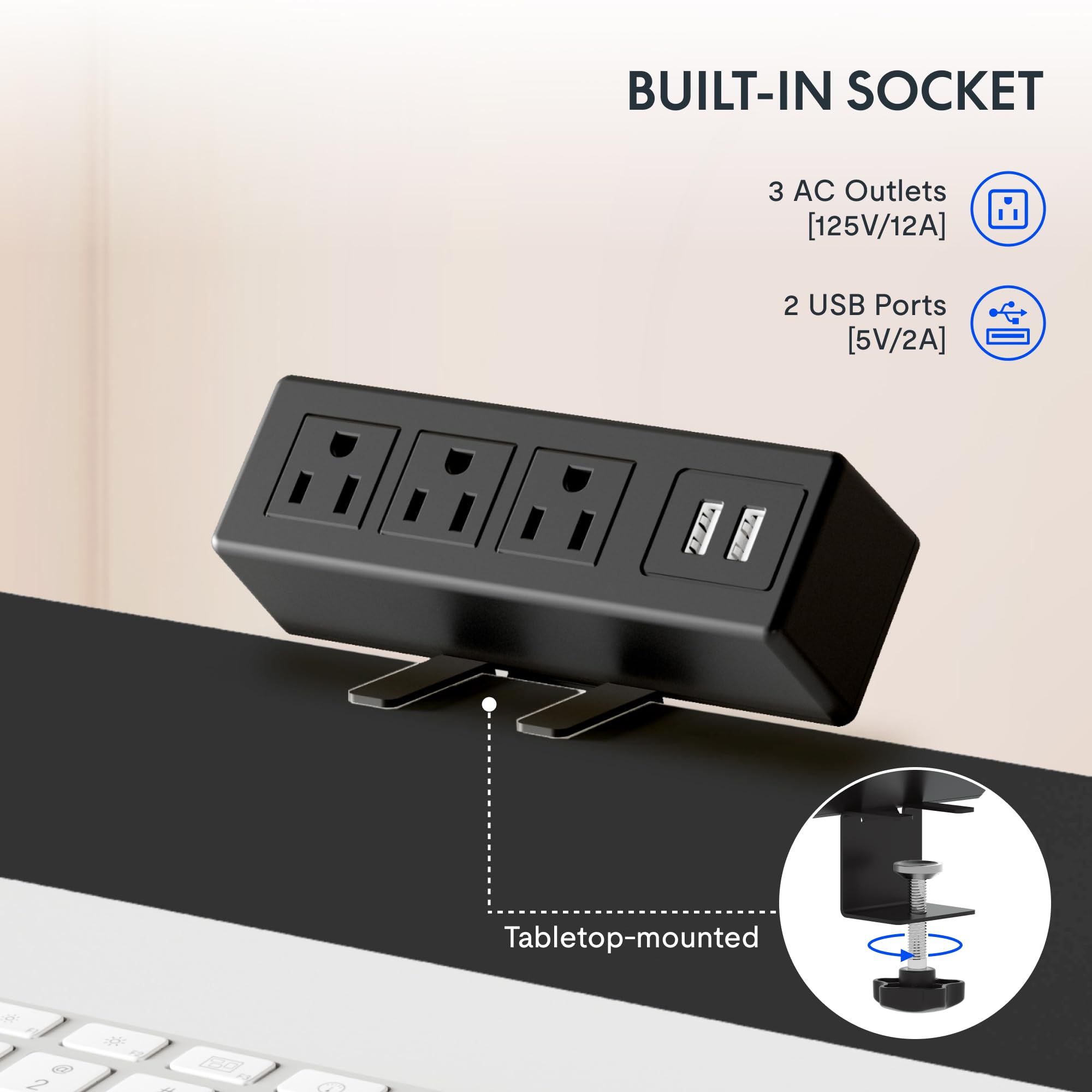 FLEXISPOT EN2 Whole-Piece Standing Desk with Clamp Power Strip, 40 x 24'' Electric Stand Up Height Adjustable Desk with Cable Management (Black Frame + 40" Black Top)