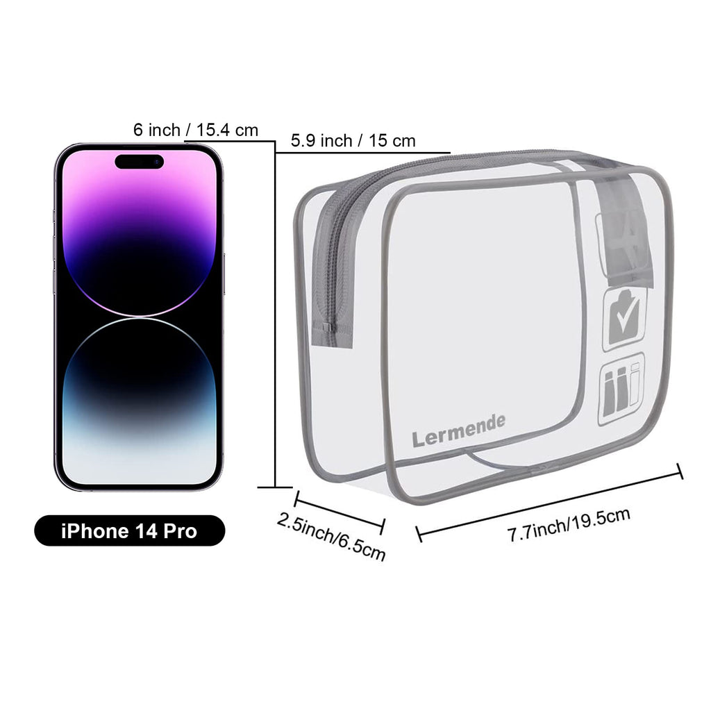 Lermende 2pcs Clear Toiletry Bag TSA Approved Travel Bag,Carry On for Travel,Airport Airline Accessories Compliant Bag,Quart Sized Makeup Cosmetic bag Women Men (Black, 2 Pack)