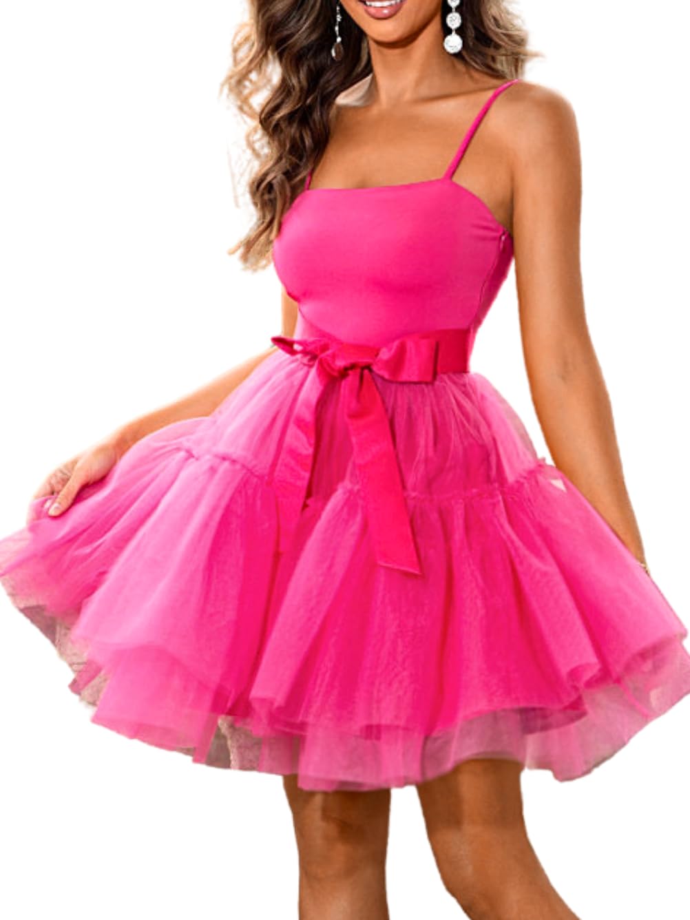 Kaei&Shi Poofy Short Tulle Dress,Spaghetti Strap Semi Formal Dresses for Women,Elegant Birthday Outfit Homecoming Cocktail
