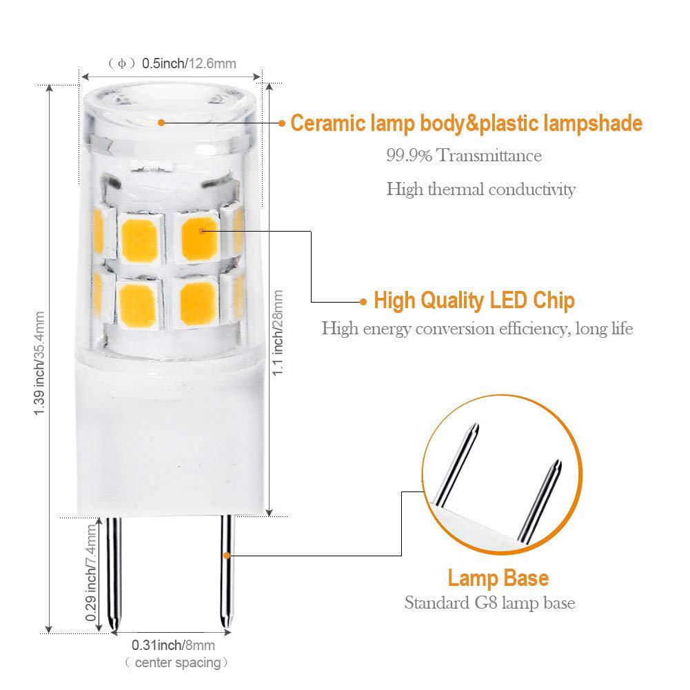G8 LED Bulb 3W, WB25X10019 Halogen Bulb 20W Replacement for GE Microwave Oven Light, T4 JCD Type G8 Bi-Pin Base, 120 Volt, Daylight White 6000K, 2-Pack