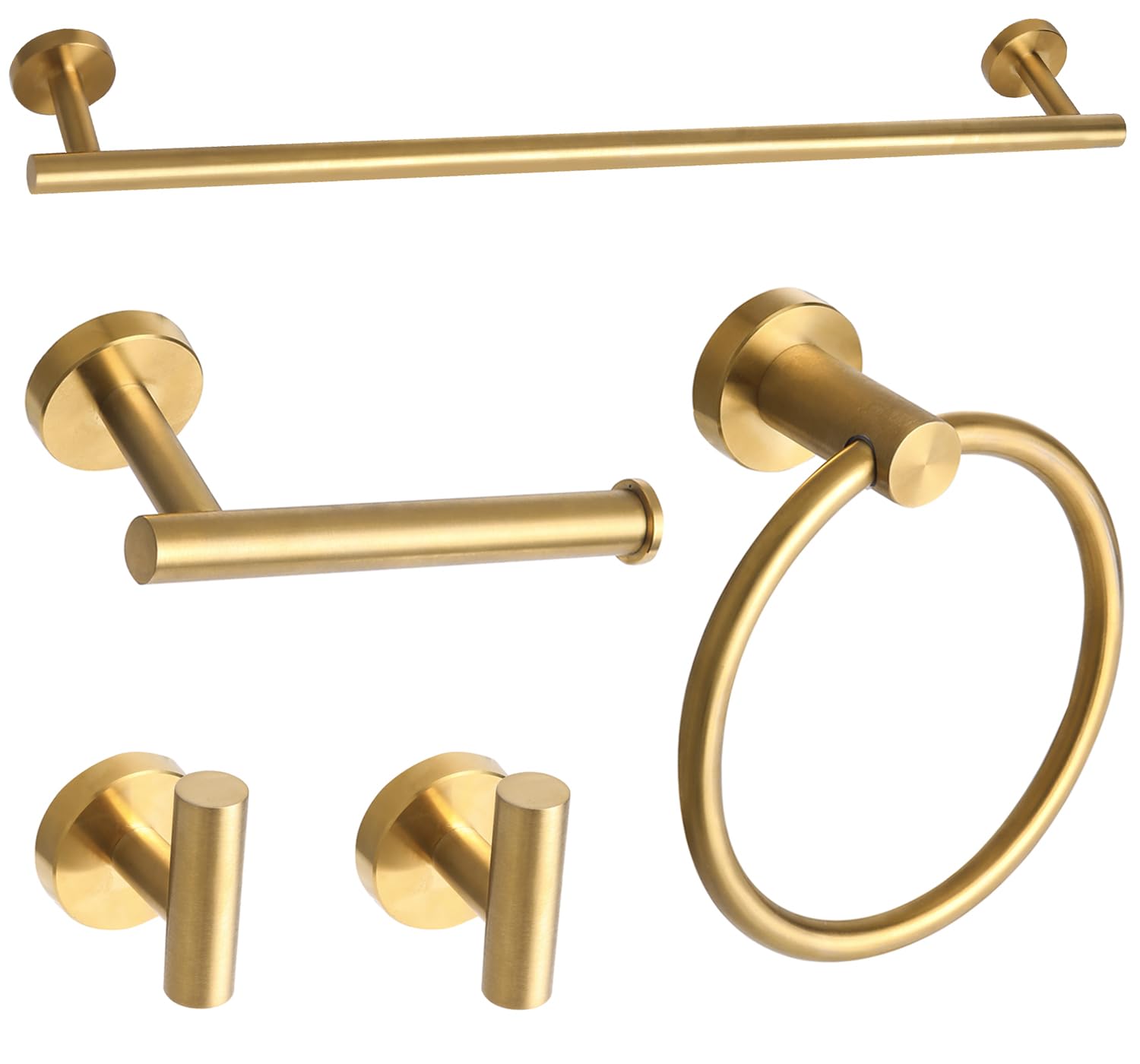 Brushed Gold Bathroom Hardware Accessories Set 5 Piece, Stainless Steel Bath Towel Bar Set 24 Inch,Toilet Paper Holder,Towel Ring Holder,Towel Rack Set,Gold Bathroom Accessories Kit