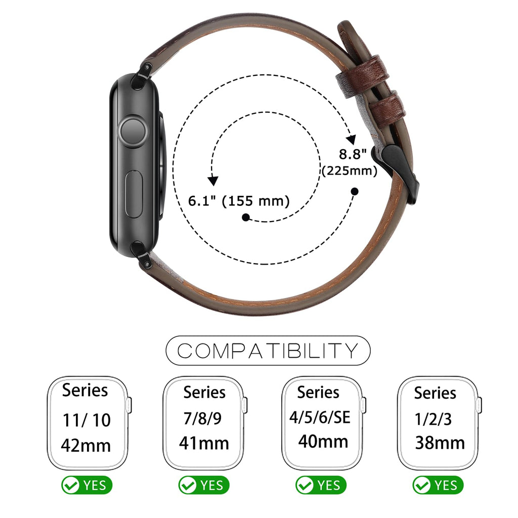 Tasikar Bands Compatible with Apple Watch Band 42mm (Series11/10) 41mm 40mm 38mm Men Genuine Leather Replacement Bands Compatible with Apple Watch SE Series 11 10 9 8 7 6 5 4 3, Black