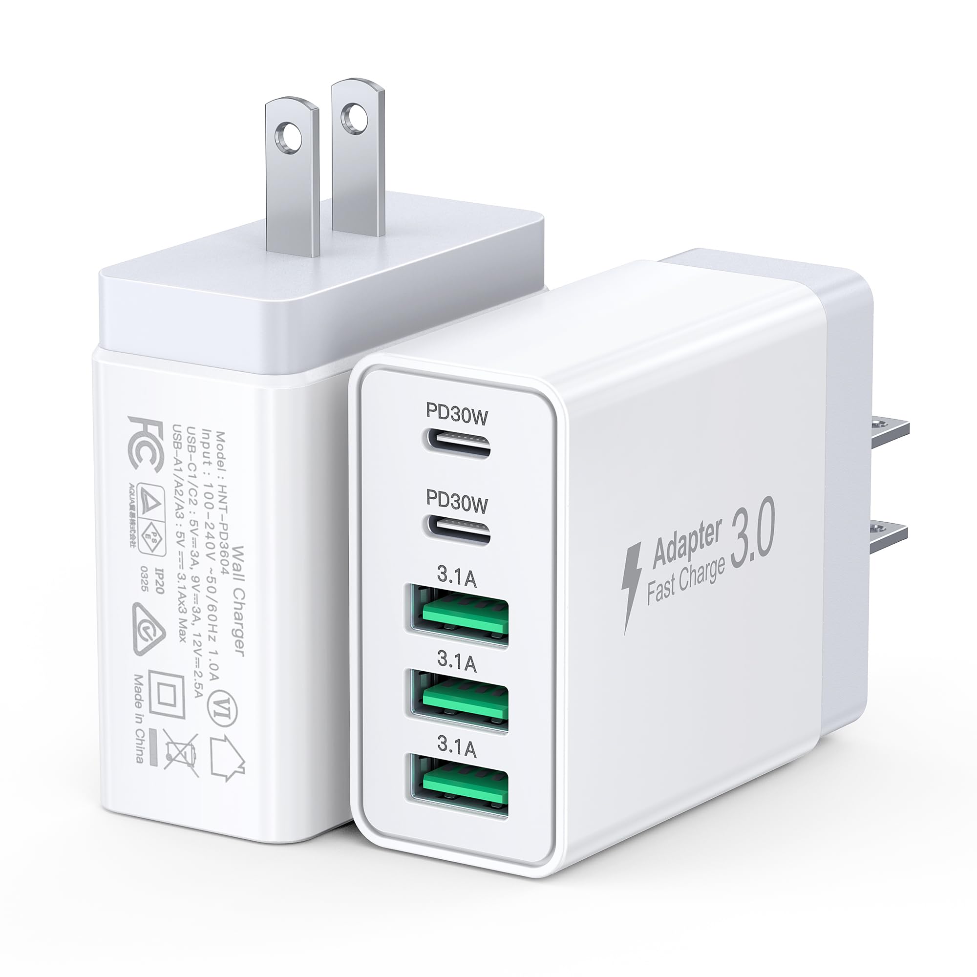 [2-Pack] 50W USB C Wall Charger Block, 5-Port C Charger Fast Charging Block PD Power Adapter +QC Multiport Type C Box Brick Cube USB A Wall Plug for iPhone 14/15/16/17 Pro Max,Samsung Galaxy(Black)