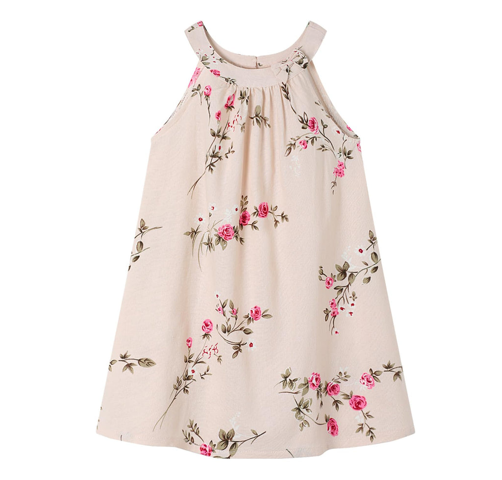 HILEELANG Little Girls Cotton Dress Sleeveless Casual Summer Sundress Flower Printed Jumper Skirt