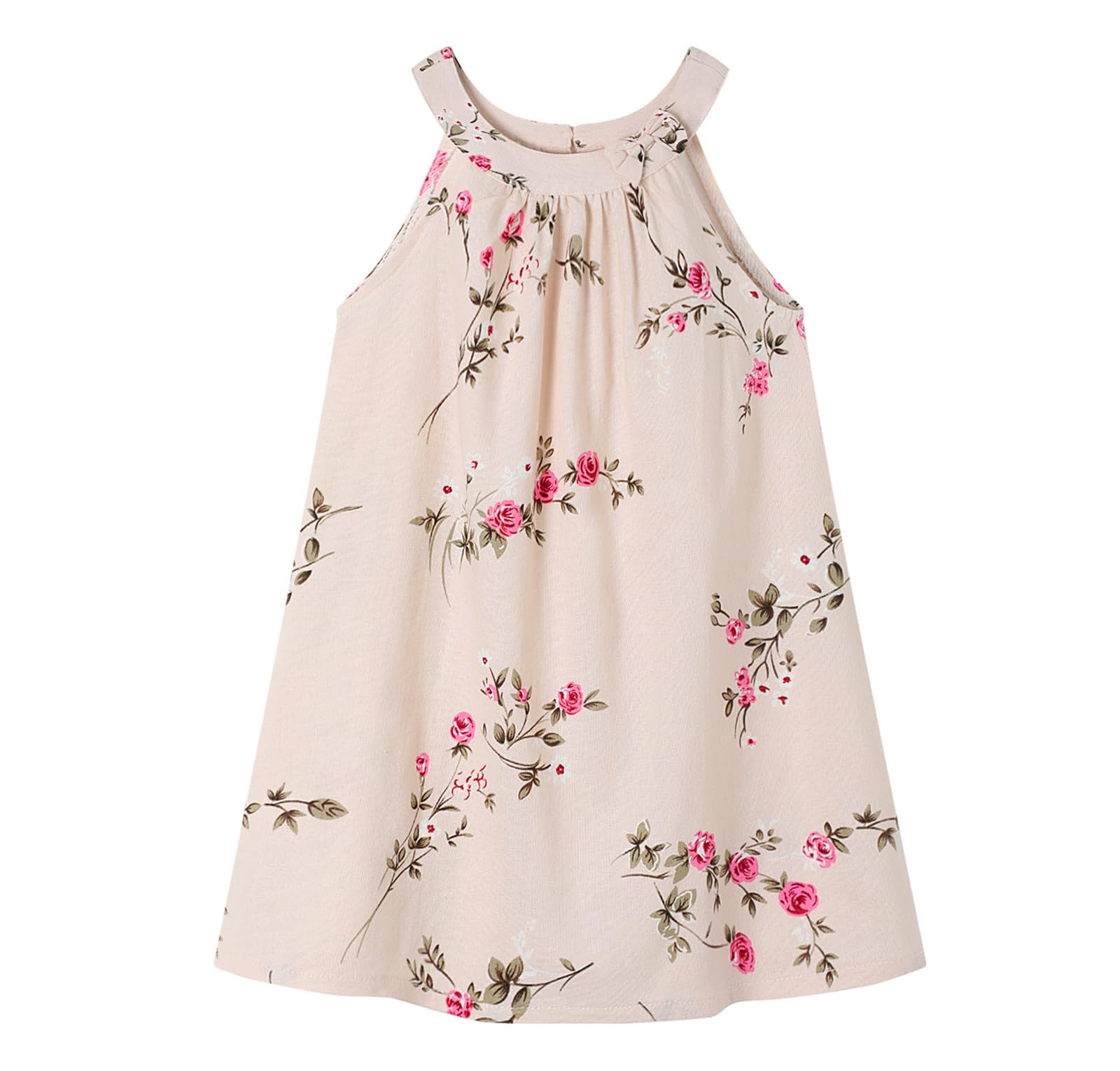 HILEELANG Little Girls Cotton Dress Sleeveless Casual Summer Sundress Flower Printed Jumper Skirt