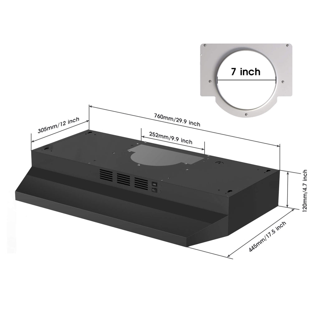 SNDOAS Black Range Hood 24 inch,Ducted/Ductless Range Hood Under Cabinet,Black Coating Stainless Kitchen Exhaust Hood with 2-speed Fan,230 CFM,Rocker Switch,Hard-wired Stove Vent, Ventless Hood