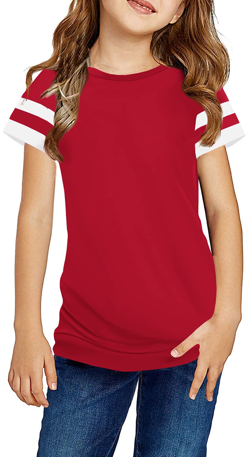 Ebifin Girls Casual Short/Long Sleeve T Shirts Kids Loose Soft Striped Color Block Tunic Tops, Tees Blouses Size 4-15 Years