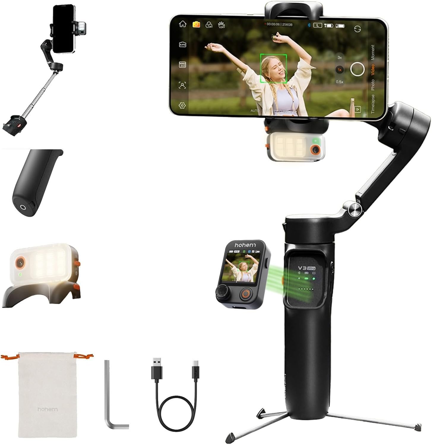 Hohem iSteady M7 Gimbal Stabilizer for iPhone,3-Axis Gimbal for Smartphone w/AI Tracking,Detachable Remote,Extendable Pole,Magnetic Light,Phone Stabilizer for Video Recording - Hohem M6 Kit Upgrade