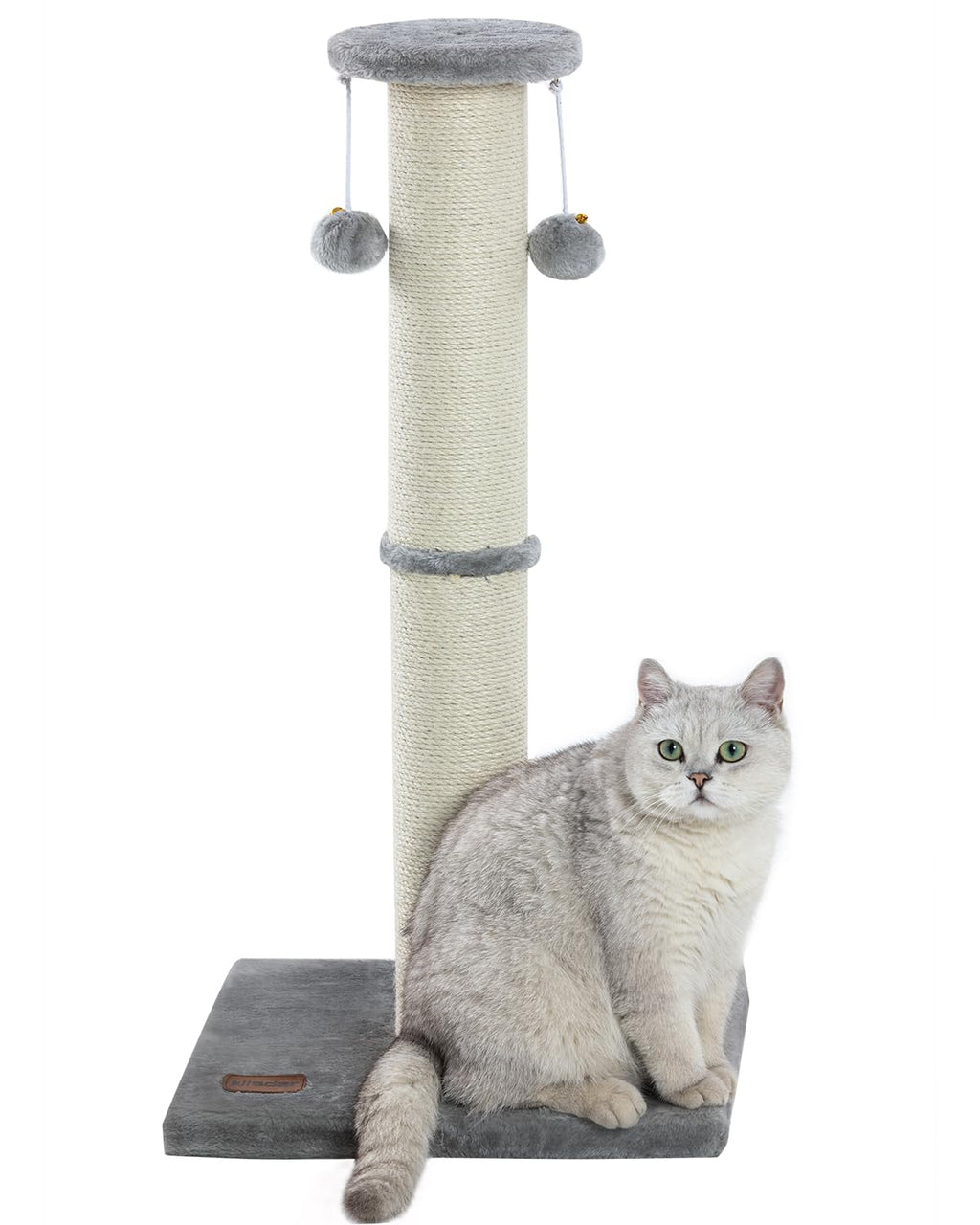 34Inch Tall Cat Scratching Post,4.3Inch Diameter Large Sisal Cat Scratch Post with Ball, Sturdy and Durable Cat Scratcher for Indoor Cats Adults Black