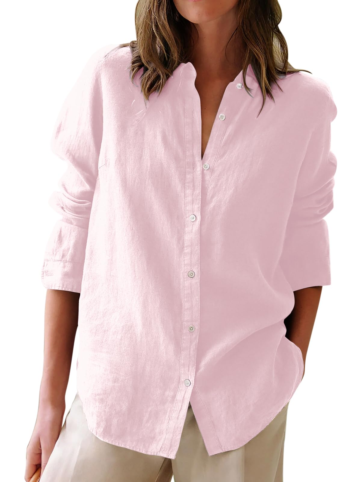 Button Down Shirts for Women Cotton Oxford Shirts Long Sleeve Dress Shirts Collared Blouses Work Casual Solid Tunic Tops