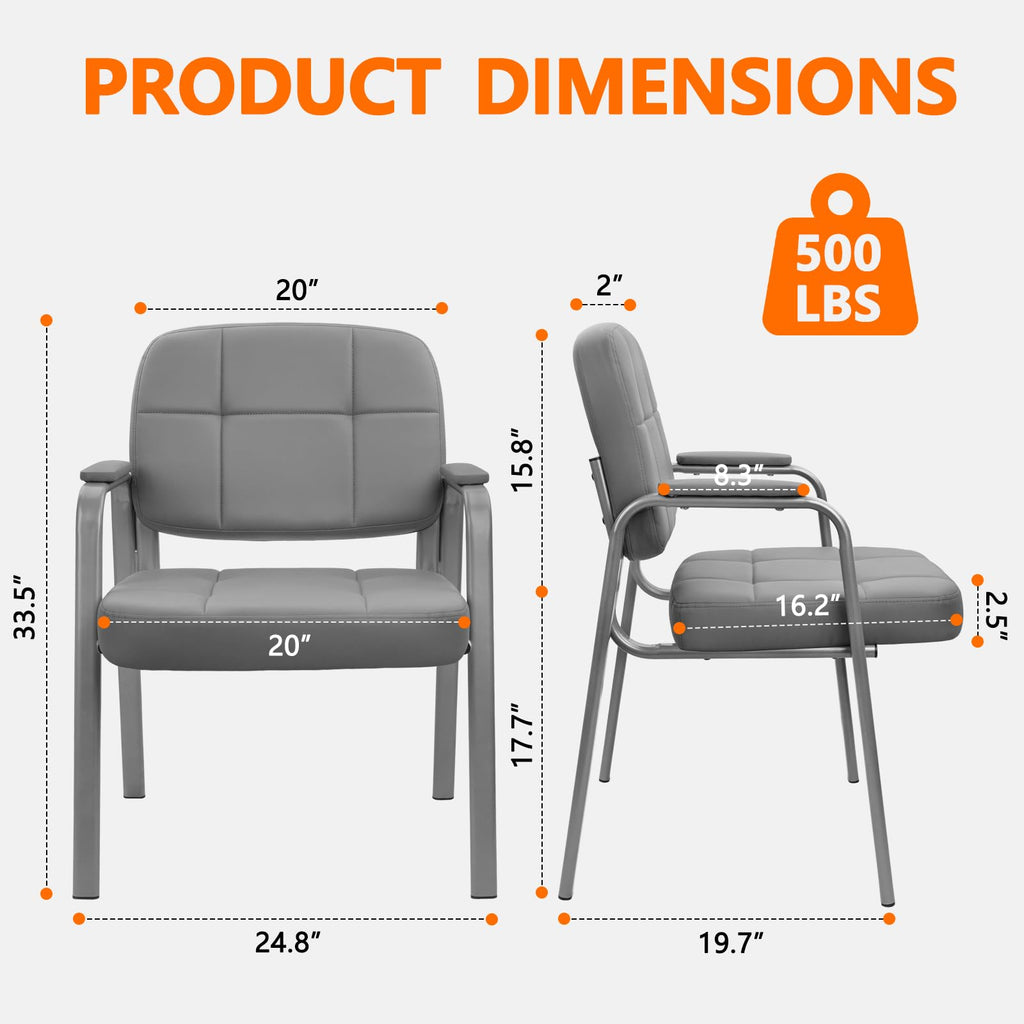 CLATINA Big & Tall 500 lbs Leather Office Reception Chair No Wheels with Padded Arms, Waiting Room Guest Chair for Elderly Home Desk Conference Room Lobby Side Salon Clinic, Black
