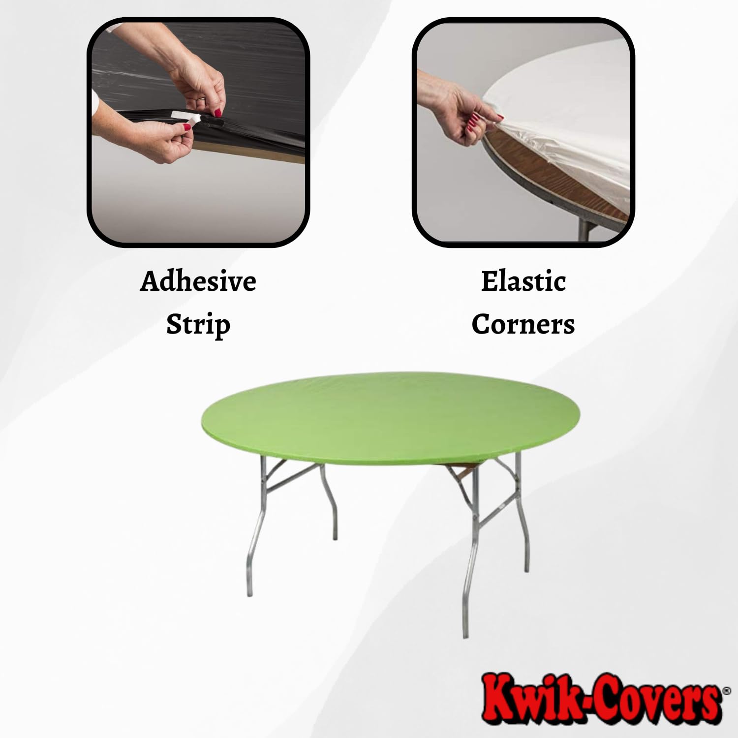 Kwik-Covers 60" Round Fitted Plastic Table Covers, 5 Pack (Black)