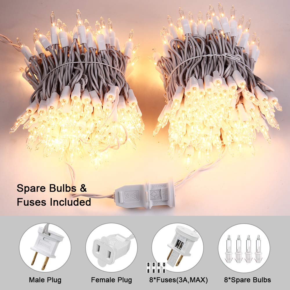 Brizled Christmas Lights, 600 Count 139.2ft Incandescent Mini Lights, Connectable 120V UL Certified for Xmas Wedding Bedroom Porch Decor, White Wire, Warm White