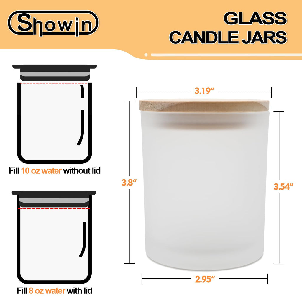SHOWIN 10 OZ Thick Candle Jars for Making Candles 15 Pcs, Empty Jars with Wood Lids for Candle Making, Sample Container, Inner Black