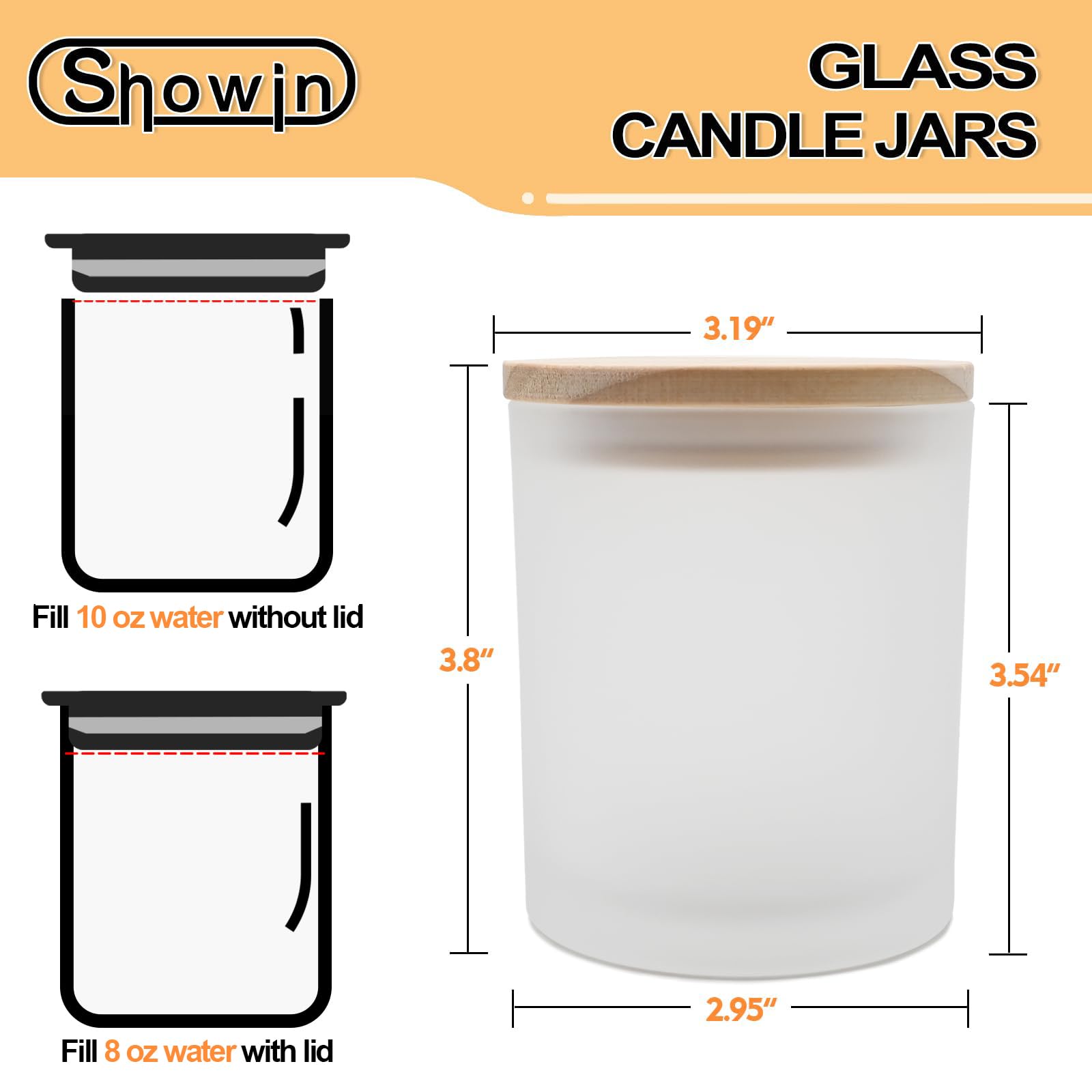 SHOWIN 10 OZ Thick Candle Jars for Making Candles 15 Pcs, Empty Jars with Wood Lids for Candle Making, Sample Container, Inner Black