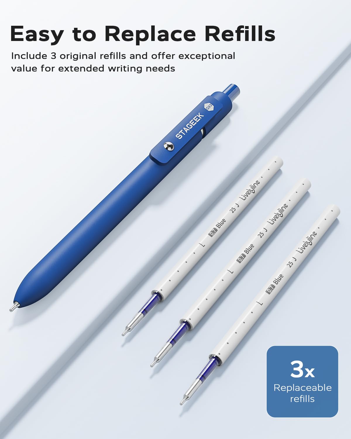 STAGEEK Blue Gel Pens GX3, 12Pcs Quick Dry Blue Ink Pens with 3 Extra Refills, Fine Point Retractable Smooth Writing Pens for Journaling, Office, Note Taking, School Supplies, Nurse Aesthetic(Blue)