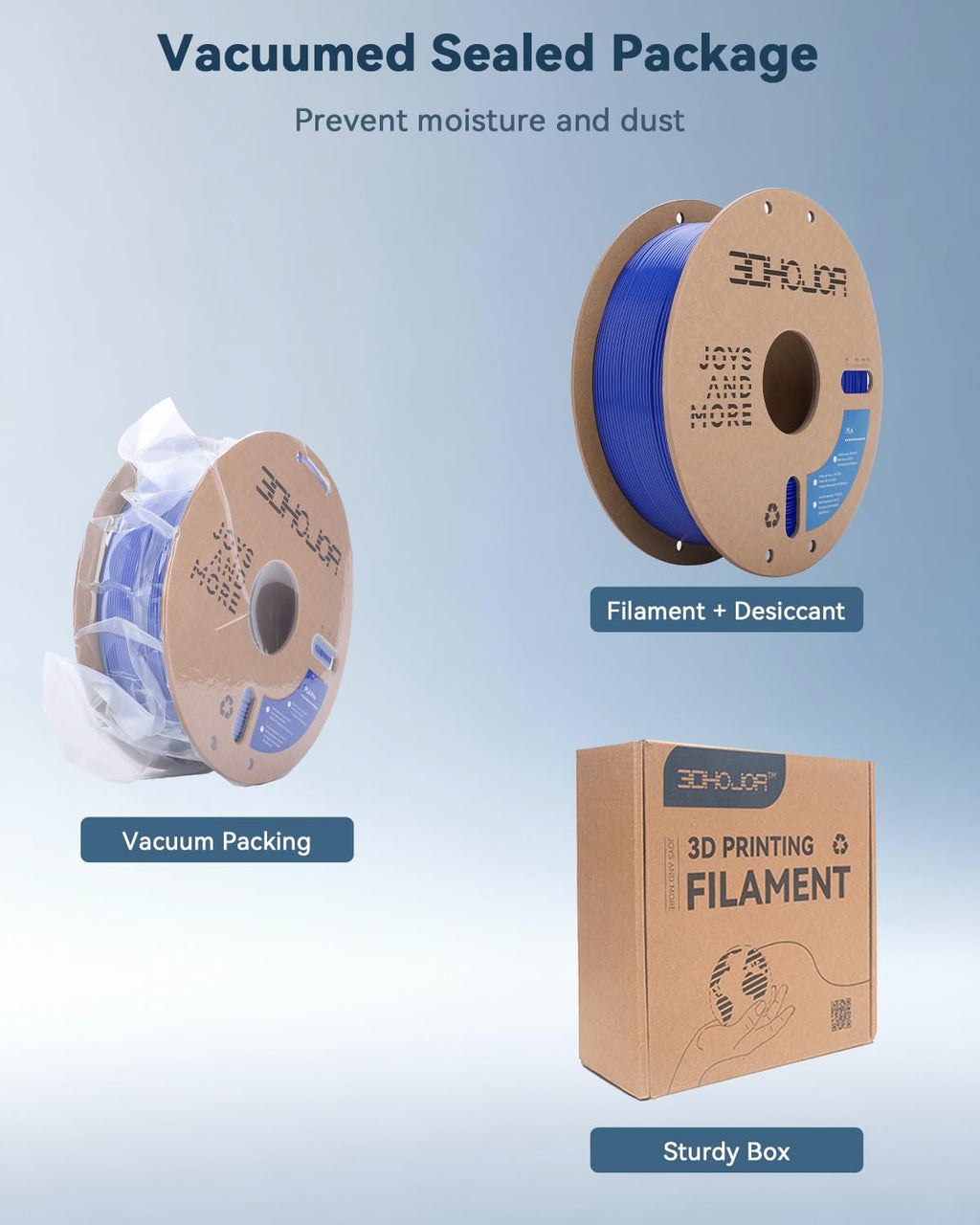 3DHoJor PLA Filament 1.75mm,3D Printing Filament,1kg*2 Cardboard Spool, Fit Most FDM 3D Printer,Dimensional Accuracy +/- 0.03 mm,Vacuum Packaging-2Pack Black