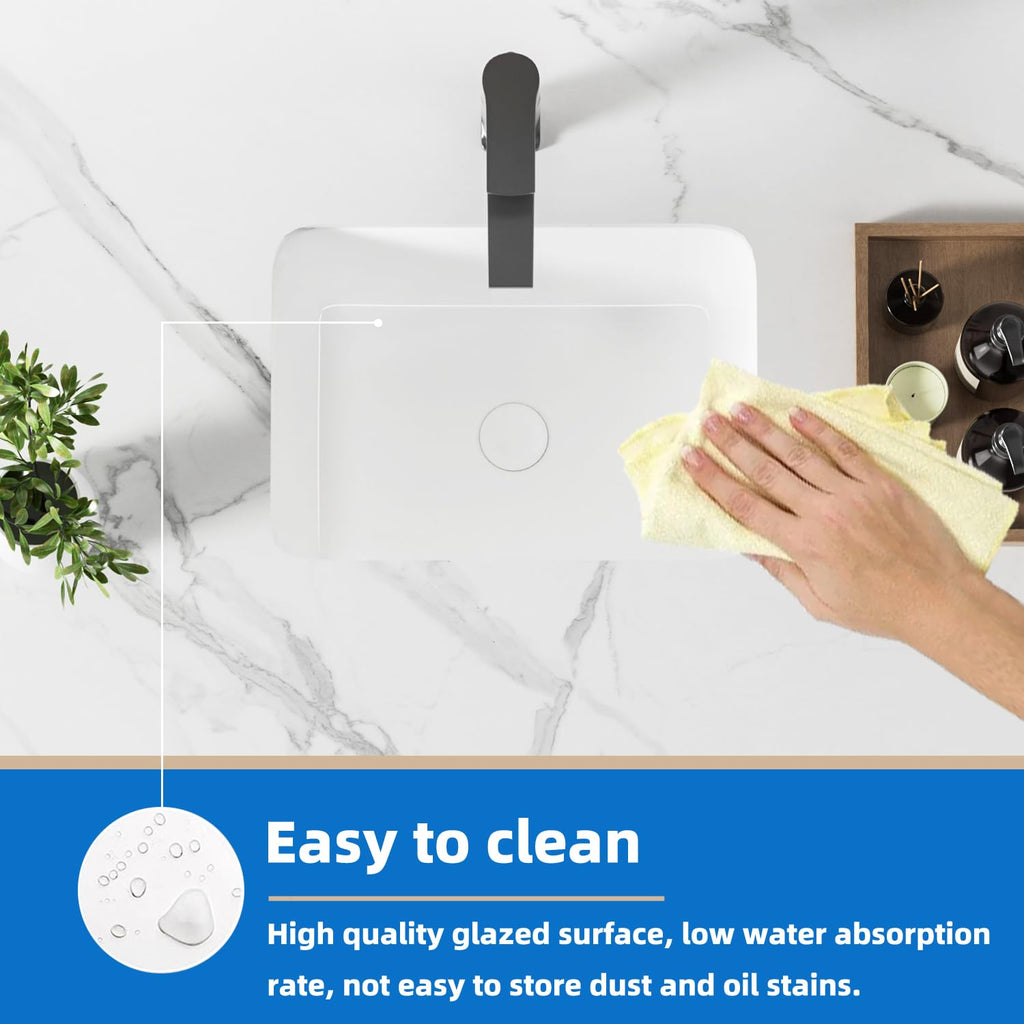 KINGWONG 14 Inch Small Square Undermount Bathroom Sink, 13.75" Ceramic White Porcelain Under Counter Basin for Vanity, Modern Rectangular Sink with Overflow Hole, Easy to Clean, Interior 11.5" x 11.5"