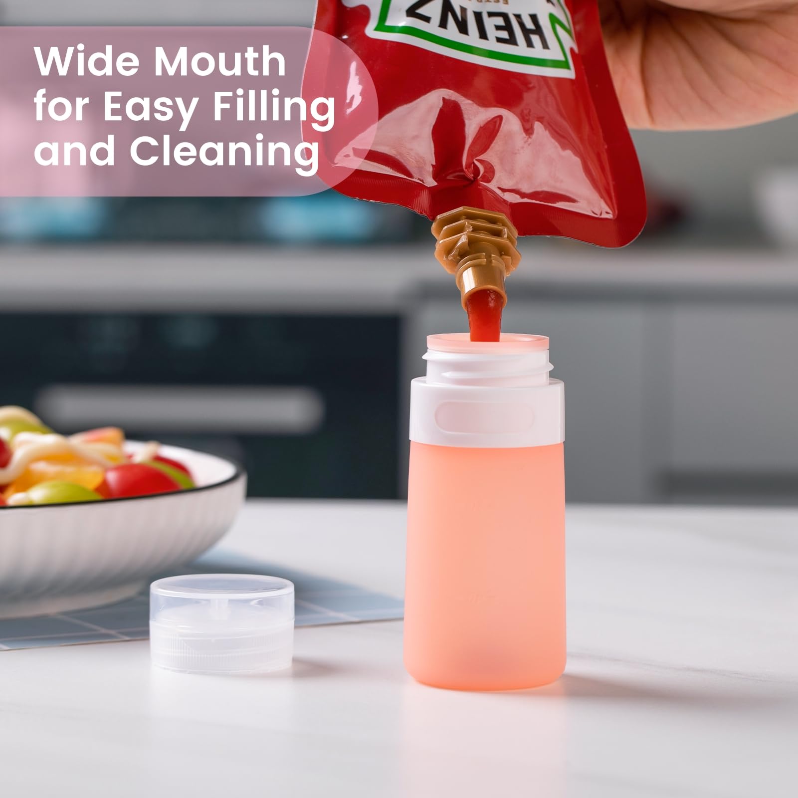 MICEBAY Condiment Squeeze Bottles for Sauces, 1-oz Mini Silicone Salad Dressing Container to Go with Snack Storage Bag, Leakproof Sauce Bottles for Lunch Box, 4 Pack, Blue
