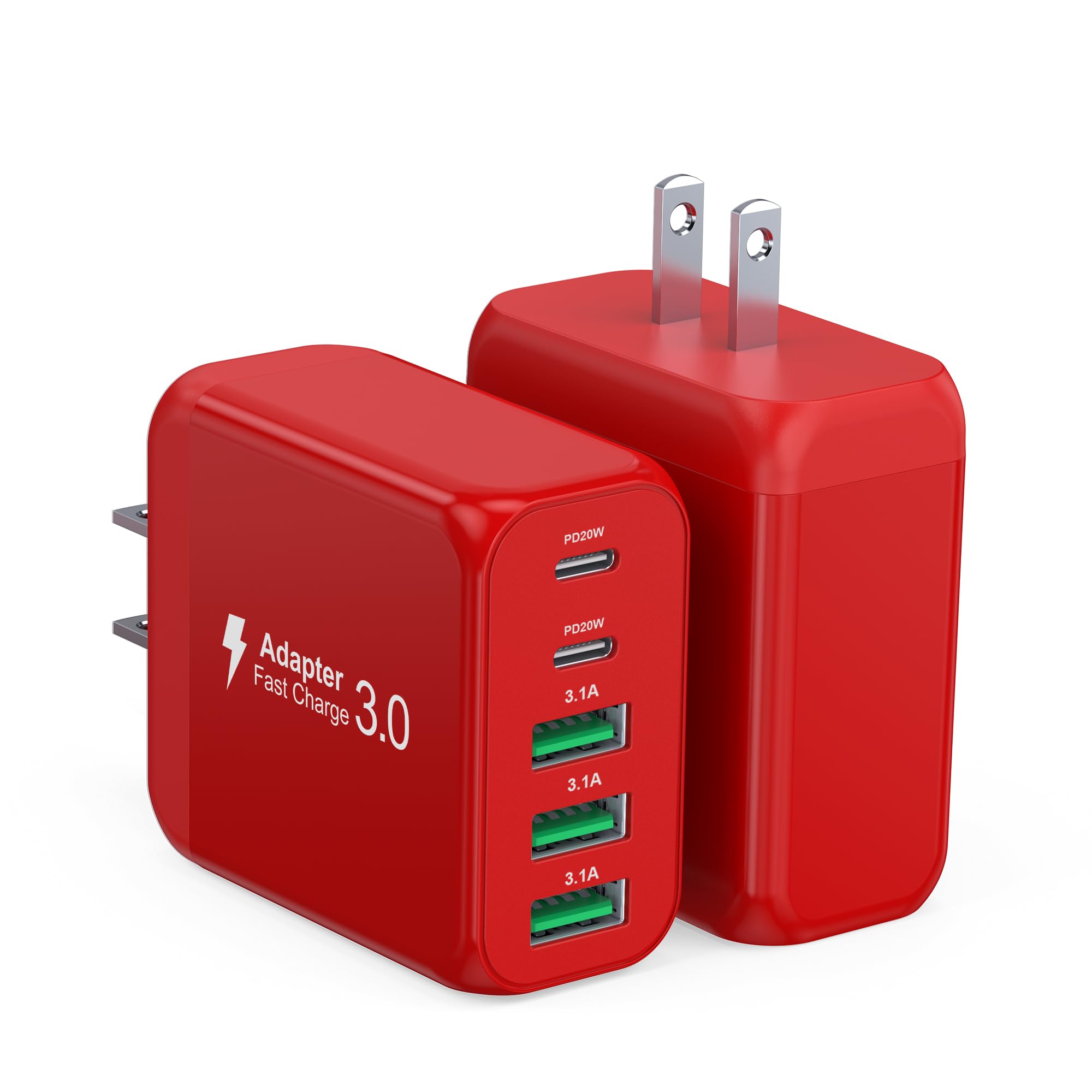 [2-Pack] 50W USB C Wall Charger Block, 5-Port C Charger Fast Charging Block PD Power Adapter +QC Multiport Type C Box Brick Cube USB A Wall Plug for iPhone 14/15/16/17 Pro Max,Samsung Galaxy(Black)