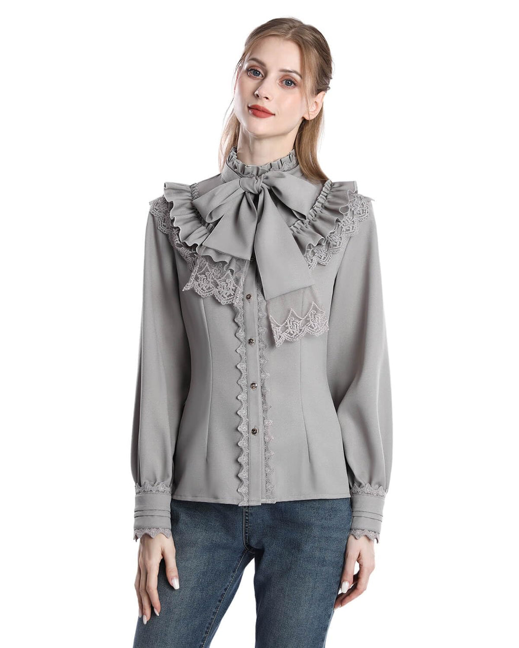 Nuoqi Victorian Blouse Womens Gothic Shirt Vintage Long Sleeve Lotus Ruffle Tops