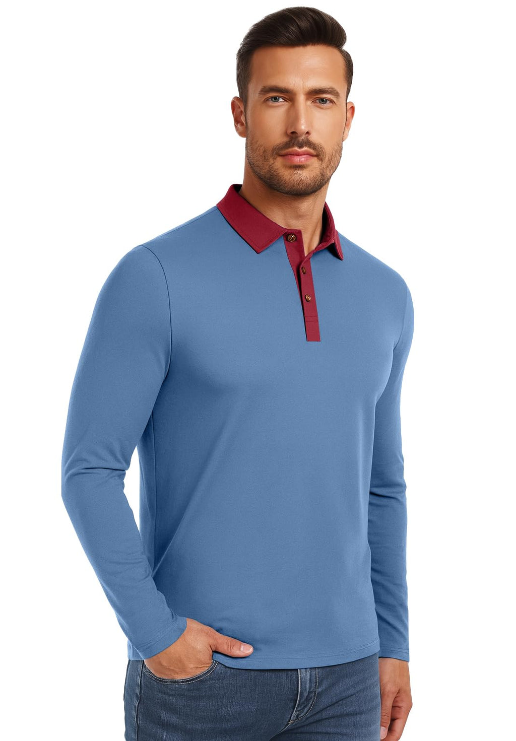 PEGENO Mens Polo Short/Long Sleeve Shirt Classic Button Basic Solid Color Designed Collared Polo Shirt Fashion Casual Shirts