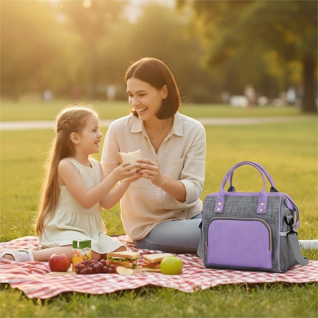 IDEATECH Insulated Lunch Box for Women & Men, Stylish Ladies Lunch Bag for Work, Leak Proof Portable Cooler Bag for Picnic, Black Lunch Tote Bags with Adjustable Shoulder Strap, Gifts for Mom (Black)