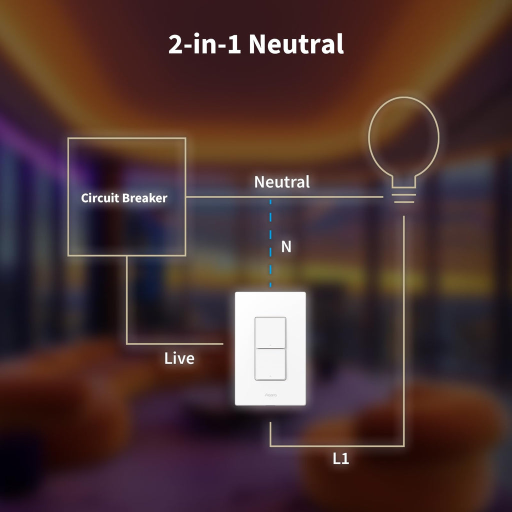 Aqara Smart Light Switch H2 (2-in-1 Neutral, 2 Buttons, 1 Channel), Thread/Zigbee Protocol, Wall Switch for Smart Home, Supports Apple Home, Google, Alexa, Matter Over Thread