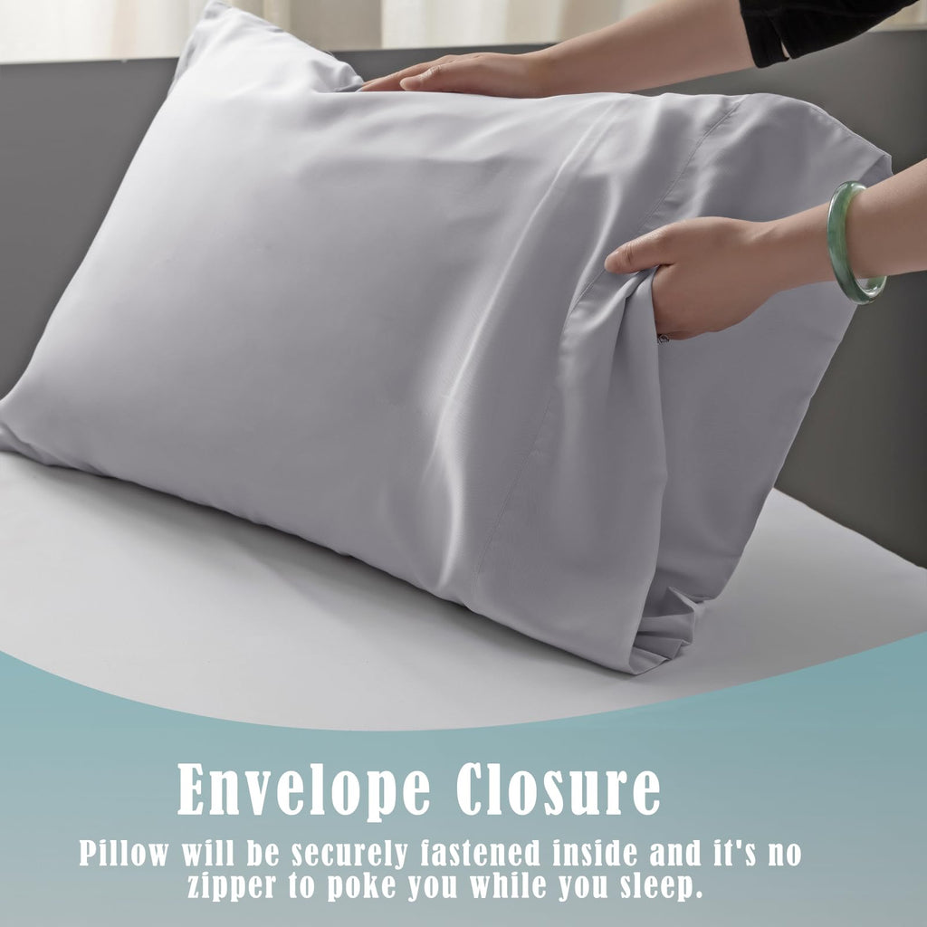 Pillow Cases Standard Size 2 Pack, Bamboo Rayon Cooling Pillowcases with Envelope Closure, Cool Breathable Pillow Case for Hot Sleepers & Night Sweats, 20x26 inches, Aqua Blue