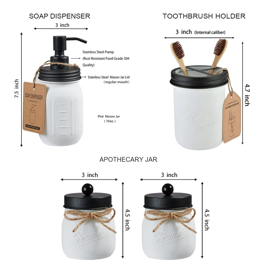SheeChung 6Pcs Mason Jars Bathroom Accessories Set Complete - Toothbrush Holder, Lotion Soap Dispenser, 2 Mason Jars, Soap Dish, Toilet Paper Basket, Rustic Farmhouse Decor (Black, 6Pcs Bathroom Set)