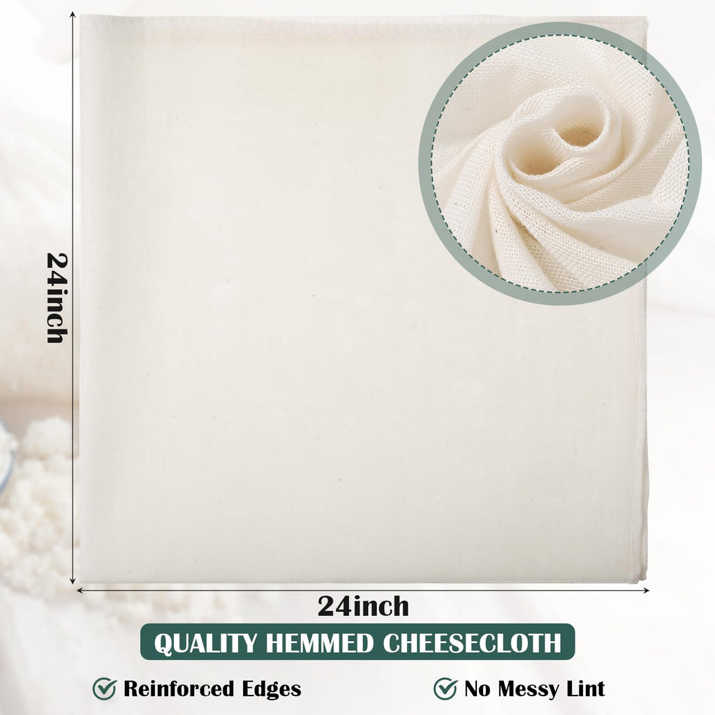 Reginary 24 Pcs 15 x 15 Inches Cheese Cloths Bulk, Grade 100, Hemmed Reusable Cheesecloth Bag for Straining Unbleached Cotton Muslin Cloth for Cheese Making, Cooking, Baking, Juicing, Butter, Turkey