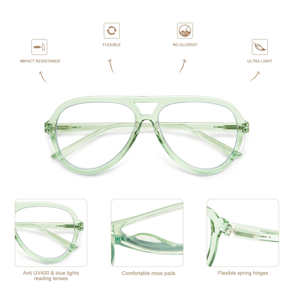 AMOMOMA 3 Pack Retro Oversized Aviator Reading Glasses for Women Men,Classic Large Reader Blue Light Computer Frame AM6111