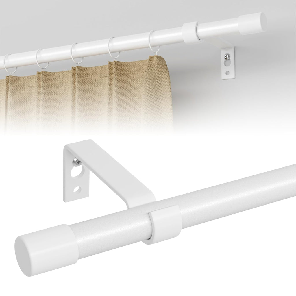 Curtain Rods for Windows, Single Adjustable 32 to 48 inch Curtain Rod Set with Brackets, 5/8 inch Diameter Metal Drapery Rod for Bedroom, Kitchen, Heavy Duty, Black