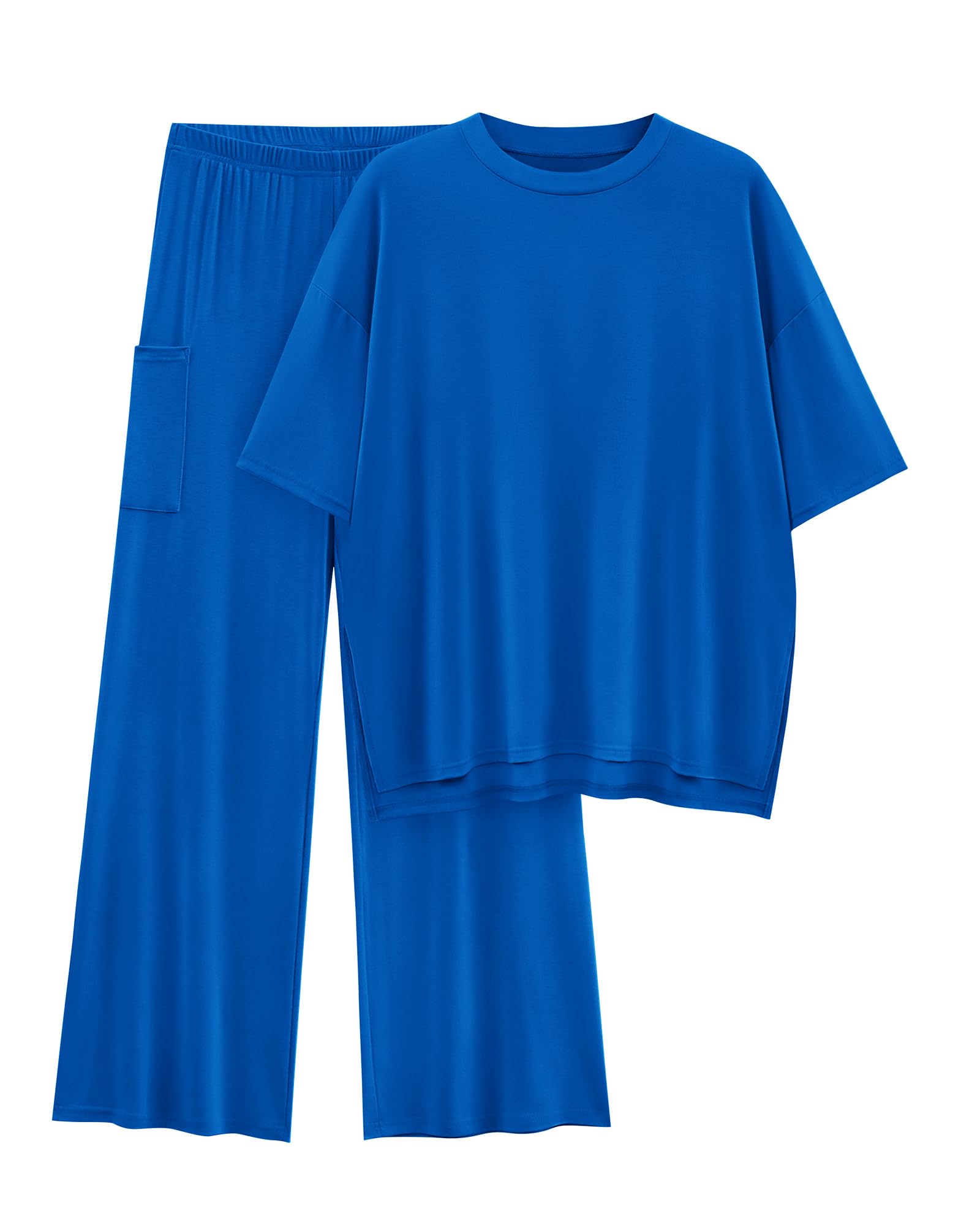 KIRUNDO 2 Piece Lounge Sets for Women Airport Travel Vacation Outfits Summer Casual Loose Short Sleeve Tops & Wide Leg Pants