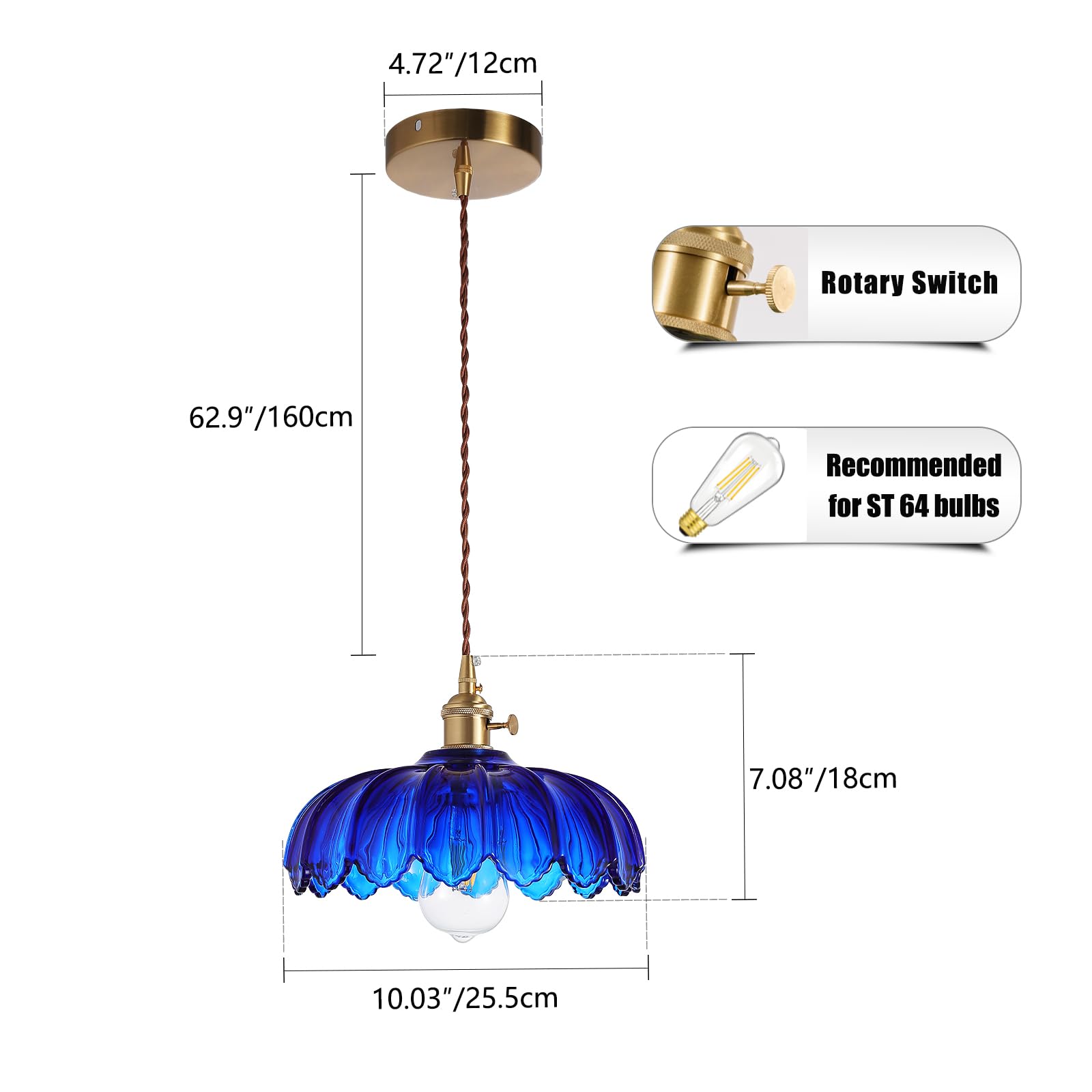 XZHGCEE Plug in Pendant Light: Amber Hanging Lamp Plug in Pendant Lamp, Glass Pendant Lighting for Kitchen Island, Bedroom, Dining Room, Living Room, No Bulb
