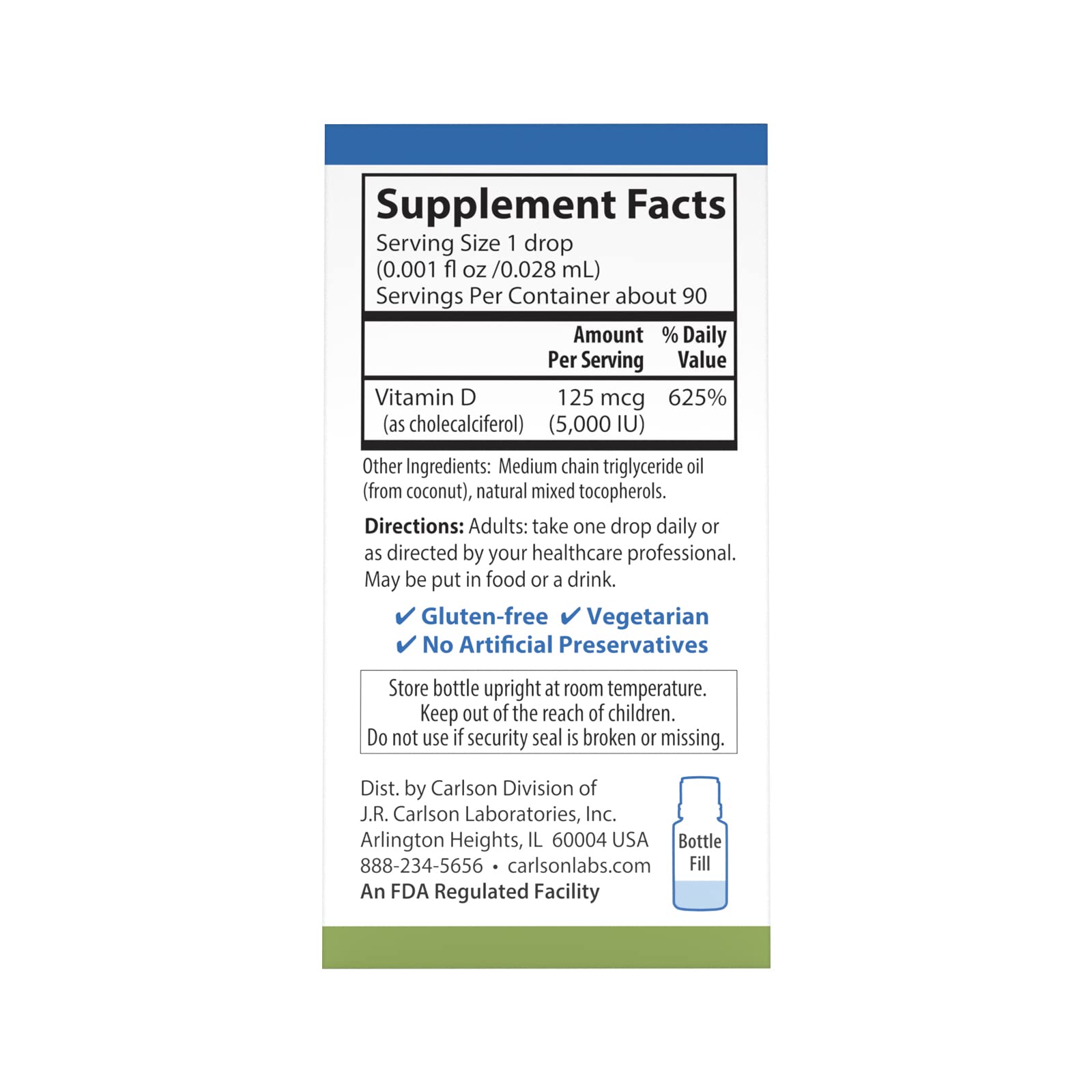 Carlson - Super Daily D3 5,000 IU (125 mcg) per Drop, Vitamin D Drops, Immune Support, Heart Health, Liquid Vitamin D3, Unflavored, 90 Drops