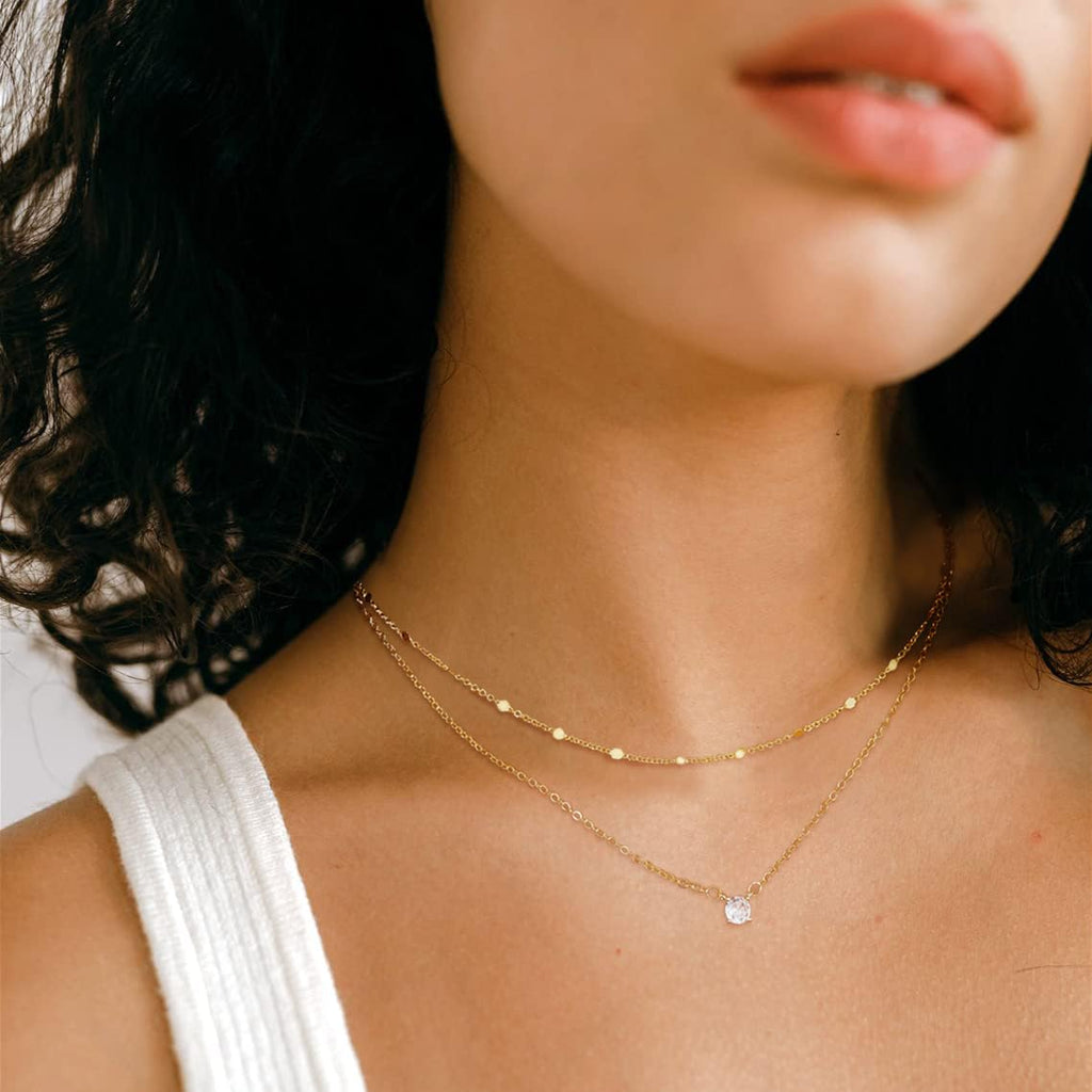 BERISO 14K Gold/Silver Plated Choker Necklace for Women Shining Dots Station Gold Chain Necklace Beads Sparkle Chain Necklace Link Chain Exquisite Jewelry for women