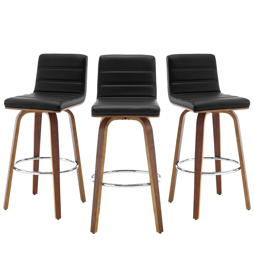 Bar Stools 29 Inch Bar Height, Swivel Bar Stools with Backs Upholstered PU Leather Barstool, L Shape Back and Padded Seat, Mid-Century Modern Bar Stool Pub Chairs for Kitchen Counter Island, Black