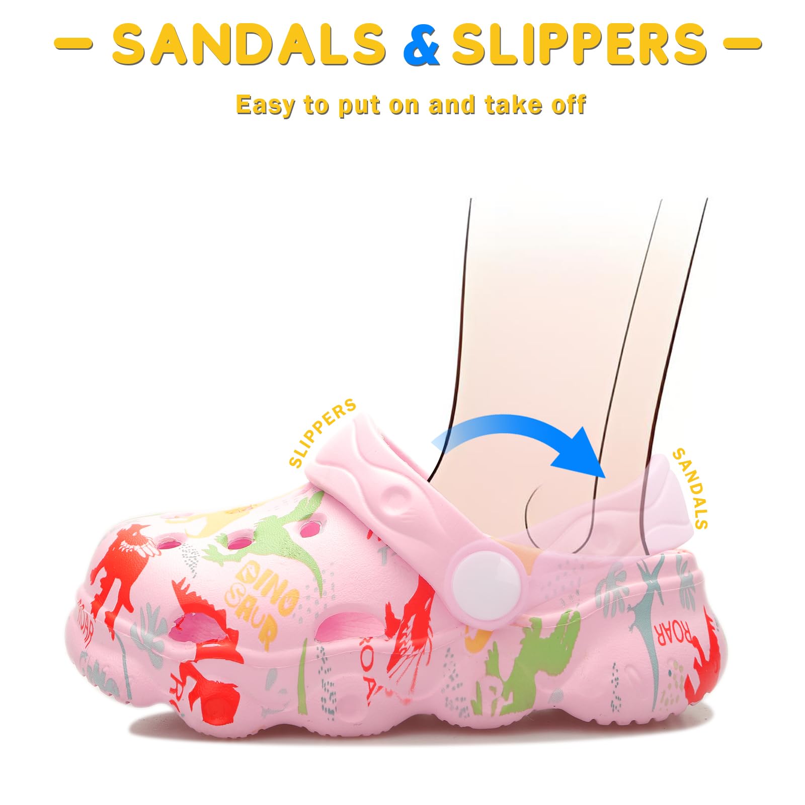 OWIF Toddler Clogs Boys Girls Kids Dinosaur Garden Shoes Slip on Sandals Slides Water Summer Shoes for Outdoor Beach Pool